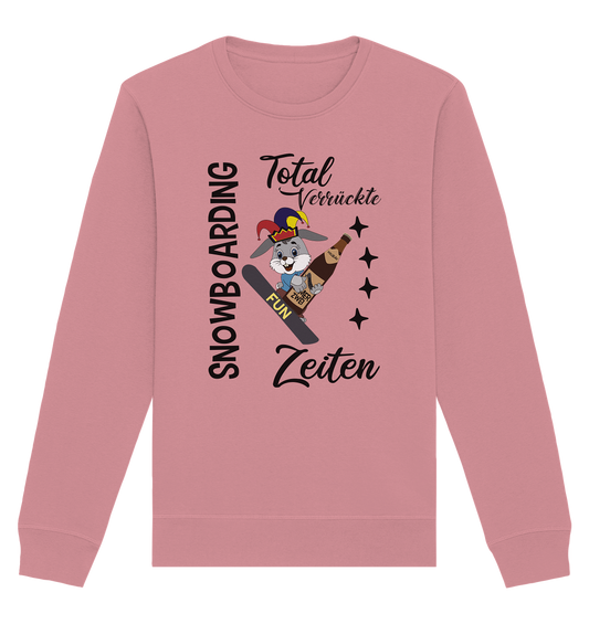 Snowboarding,verrückte Zeiten, Osterhase mit Bierflasche, Faschingsmütze - Organic Basic Unisex Sweatshirt