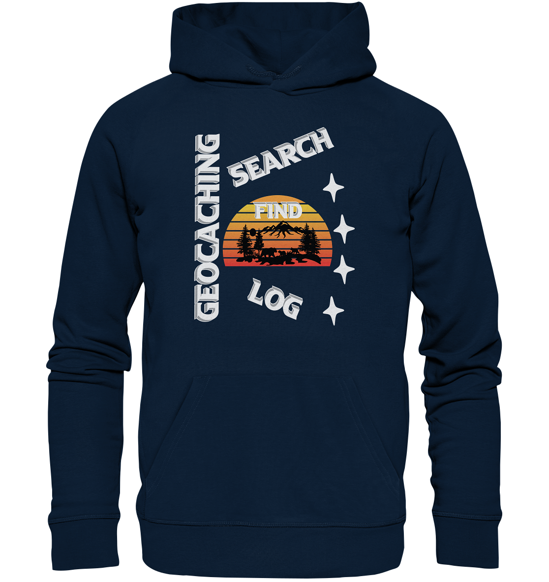 Geocaching-SEARCH-FIND-LOG, Cache Helles Design, Mounten - Organic Hoodie