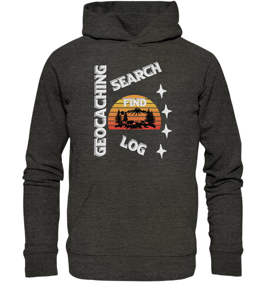 Geocaching-SEARCH-FIND-LOG, Cache Helles Design, Mounten - Organic Hoodie