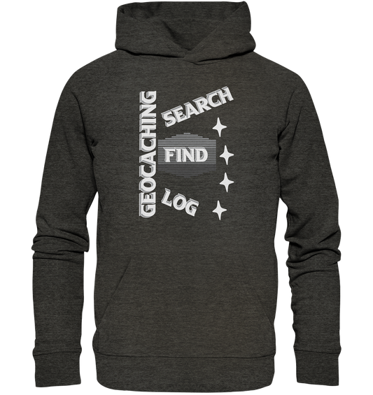 Geocaching-SEARCH-FIND-LOG, Cache Helles Disign Sterne - Organic Hoodie