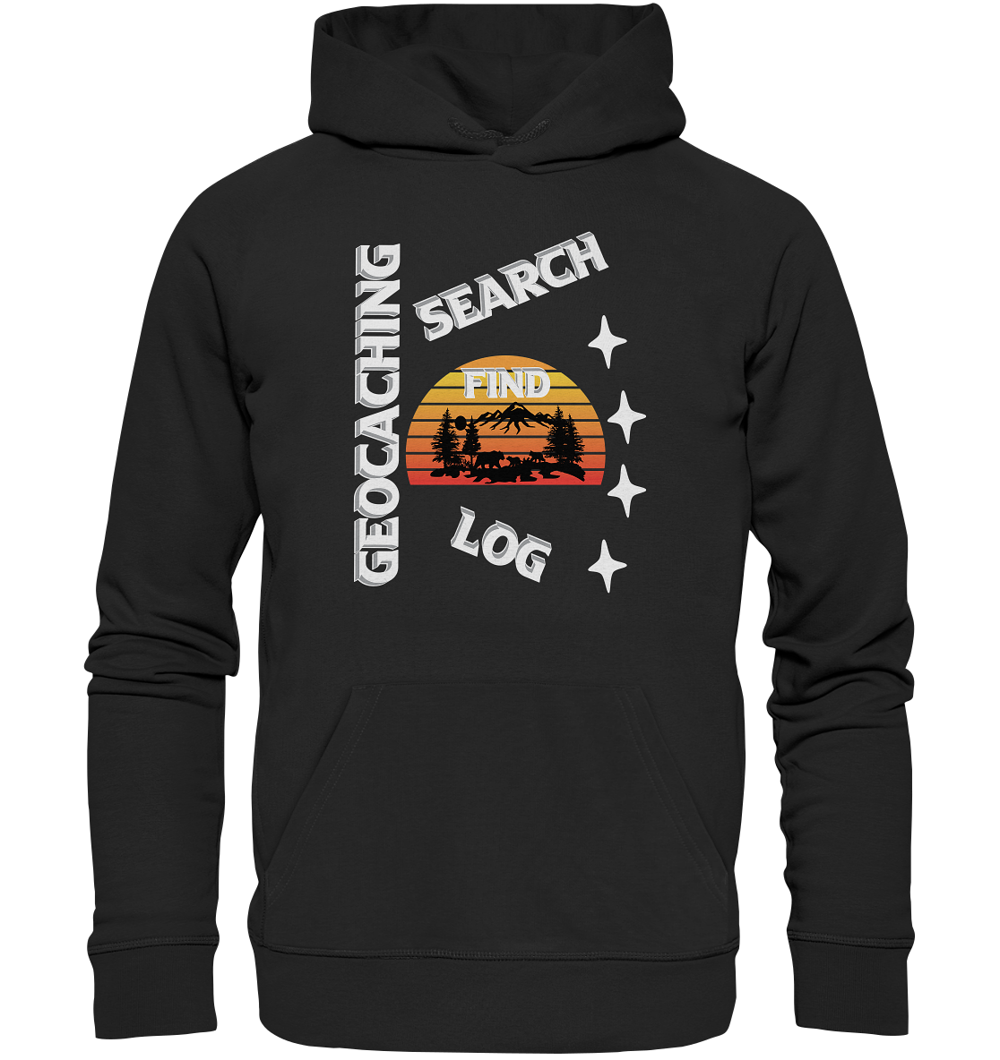 Geocaching-SEARCH-FIND-LOG, Cache Helles Design, Mounten - Organic Hoodie