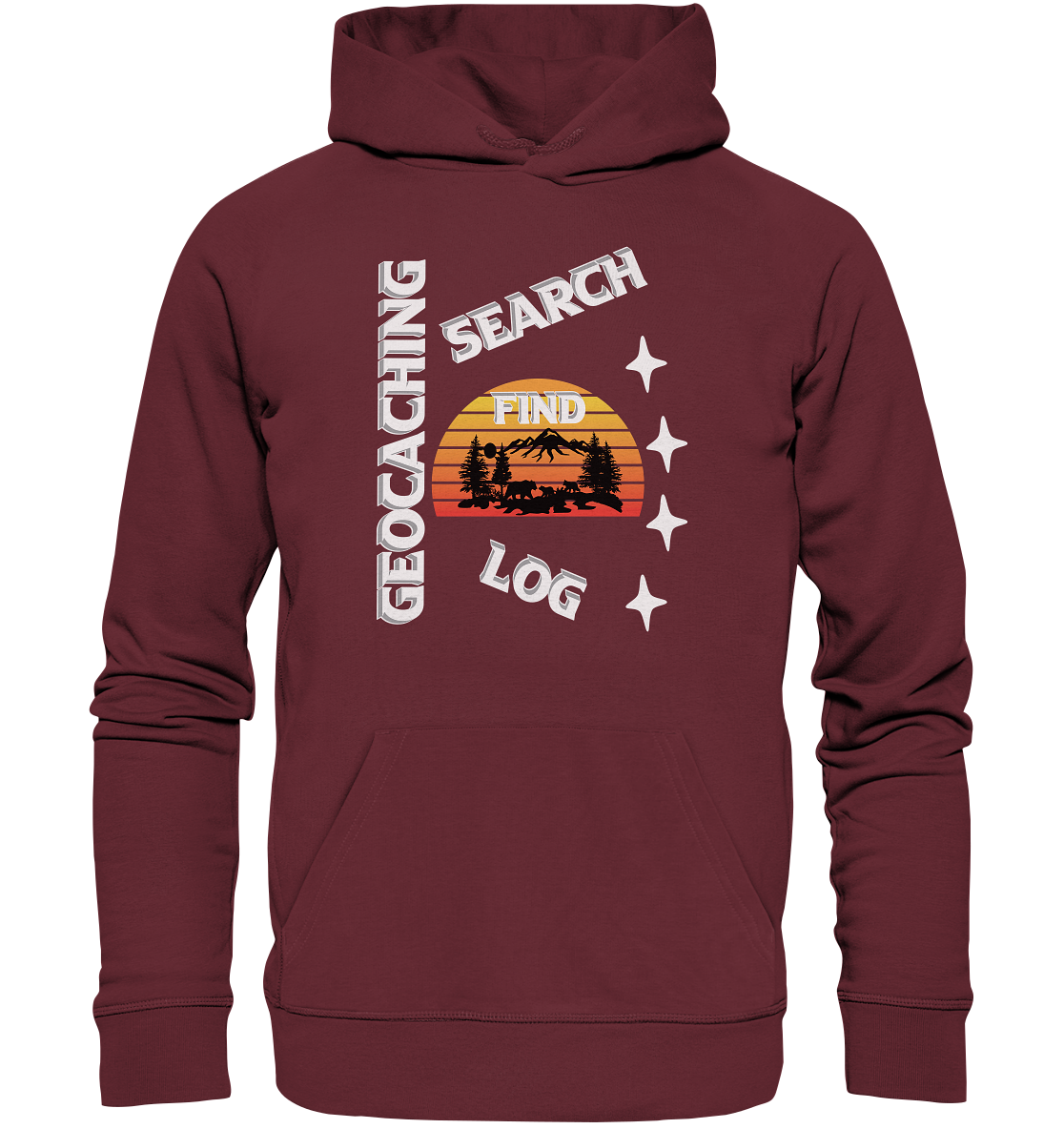 Geocaching-SEARCH-FIND-LOG, Cache Helles Design, Mounten - Organic Hoodie