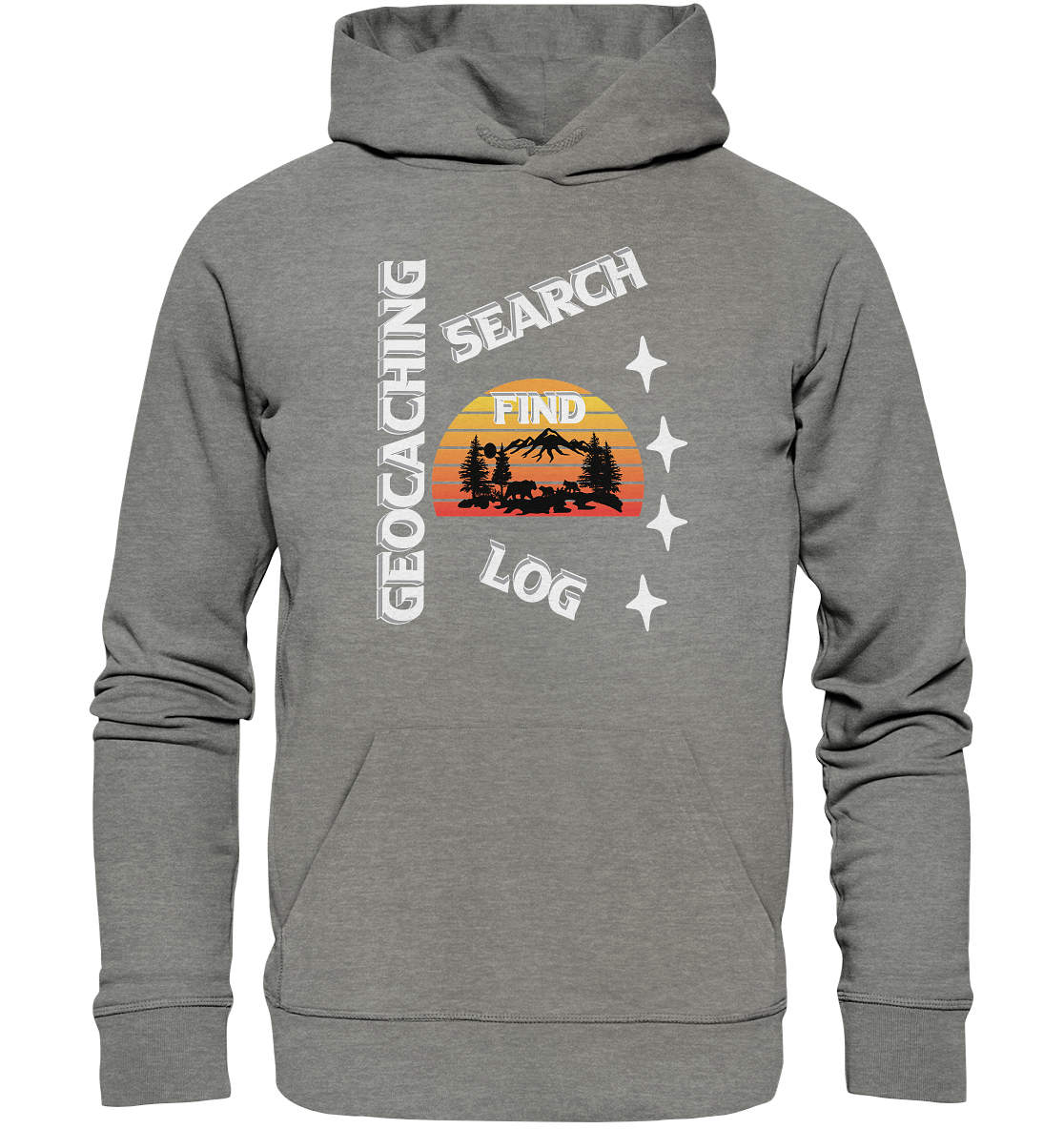 Geocaching-SEARCH-FIND-LOG, Cache Helles Design, Mounten - Organic Hoodie