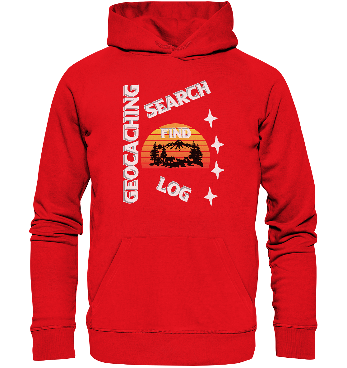 Geocaching-SEARCH-FIND-LOG, Cache Helles Design, Mounten - Organic Hoodie