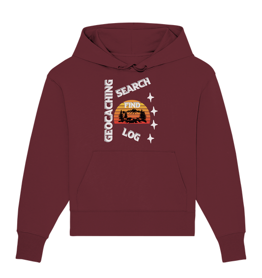 Geocaching-SEARCH-FIND-LOG, Cache Helles Design, Mounten - Organic Oversize Hoodie