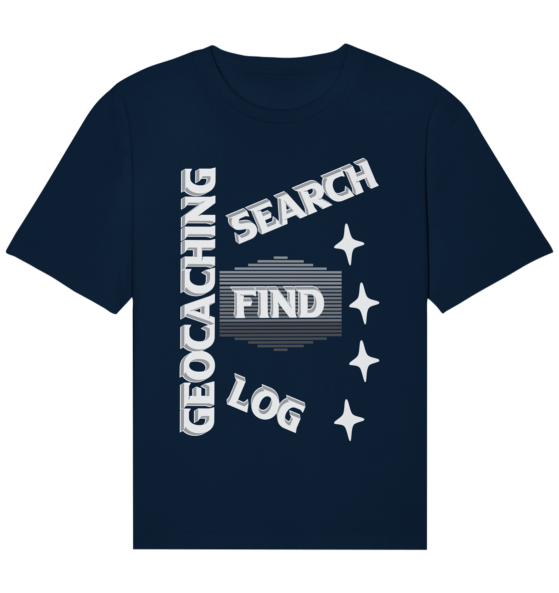 Geocaching-SEARCH-FIND-LOG, Cache Helles Disign Sterne - Organic Relaxed Shirt