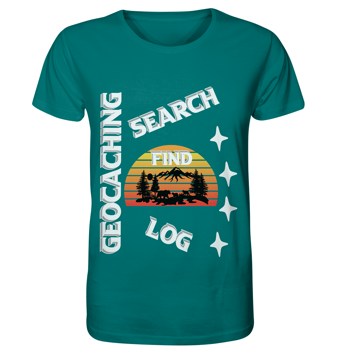 Geocaching-SEARCH-FIND-LOG, Cache Helles Design, Mounten - Organic Shirt