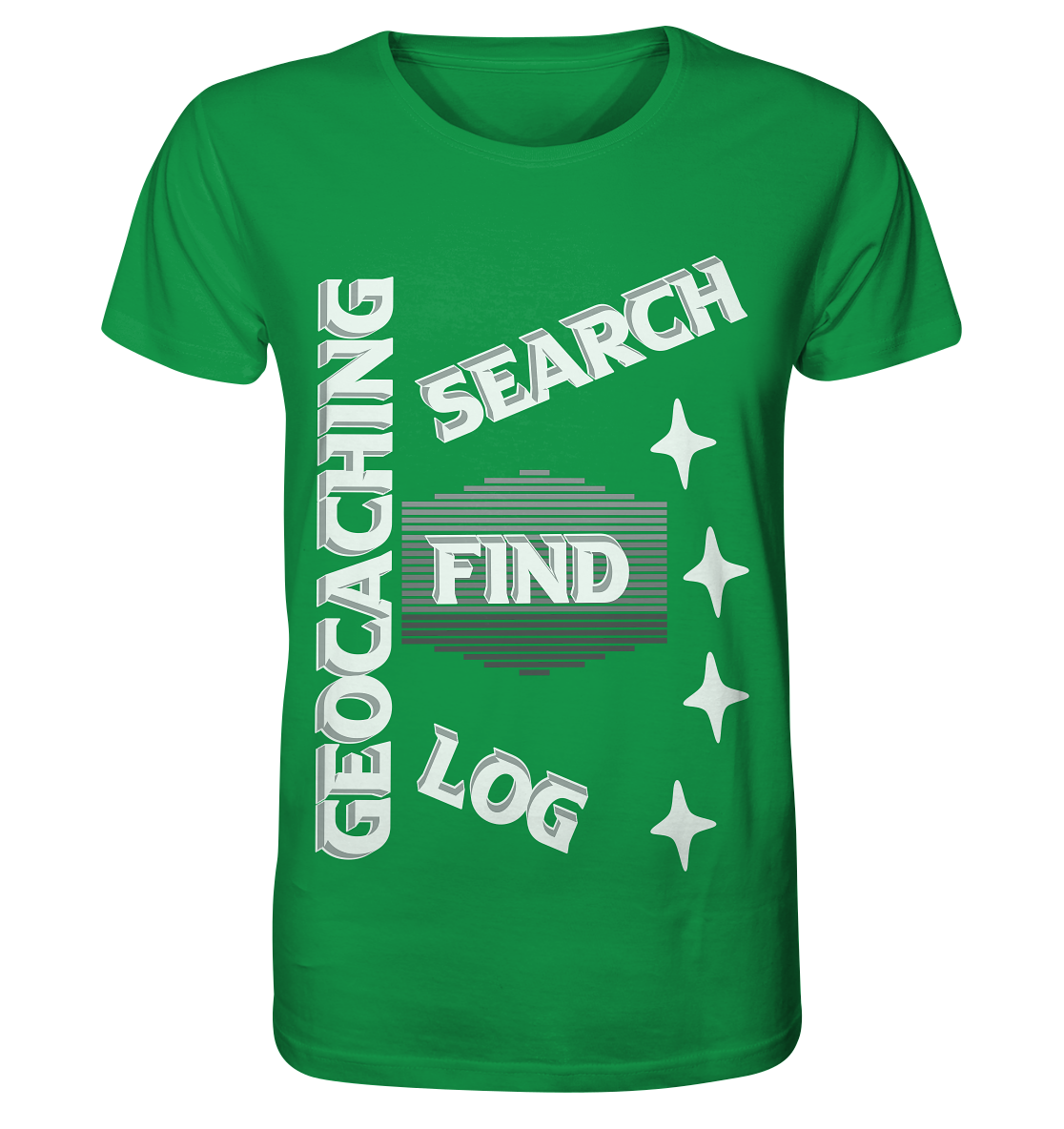 Geocaching-SEARCH-FIND-LOG, Cache Helles Disign Sterne - Organic Shirt