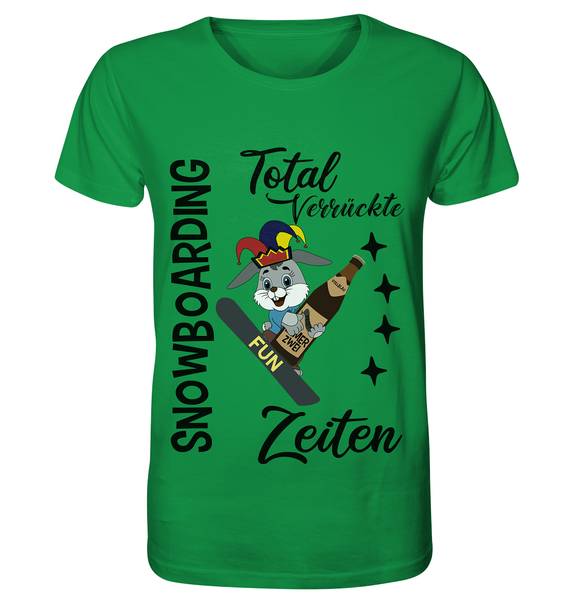 Snowboarding,verrückte Zeiten, Osterhase mit Bierflasche, Faschingsmütze - Organic Shirt