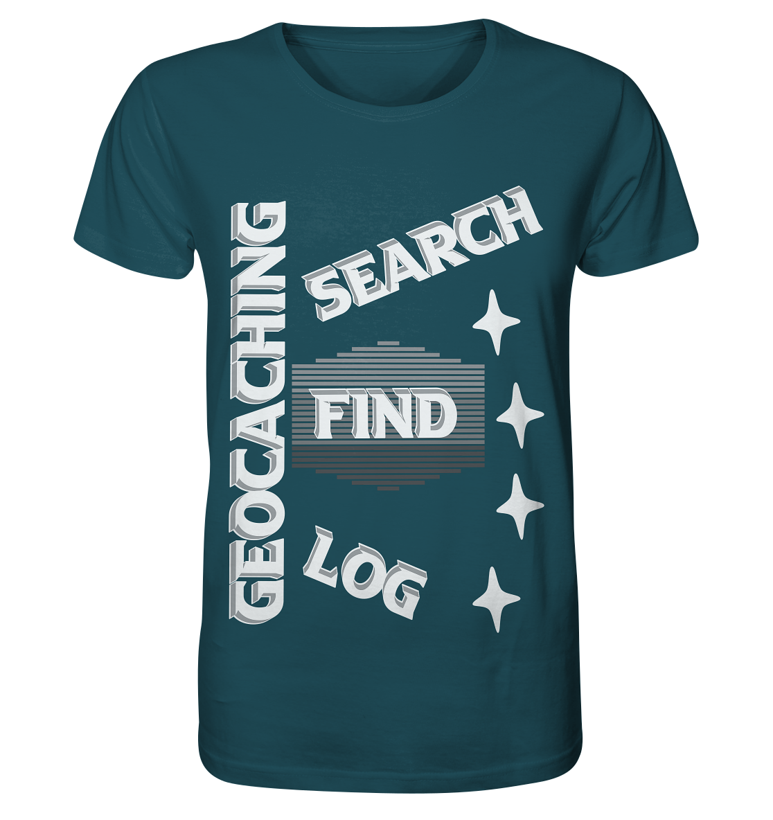 Geocaching-SEARCH-FIND-LOG, Cache Helles Disign Sterne - Organic Shirt