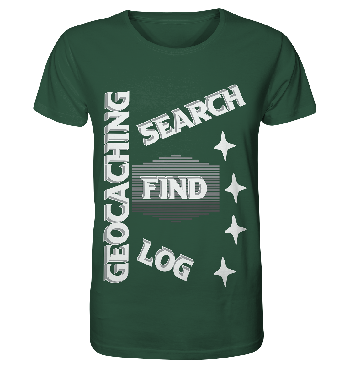 Geocaching-SEARCH-FIND-LOG, Cache Helles Disign Sterne - Organic Shirt