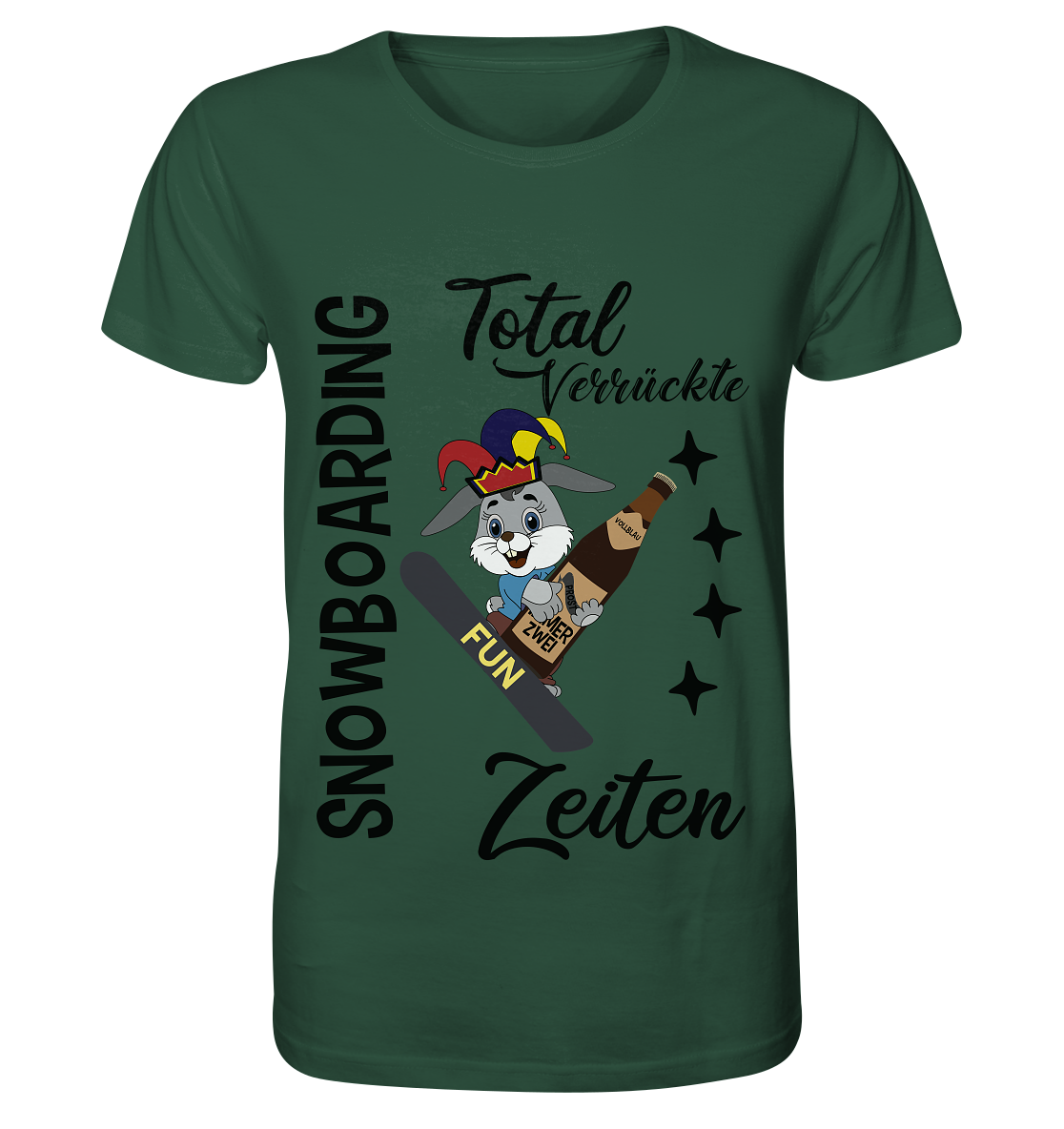 Snowboarding,verrückte Zeiten, Osterhase mit Bierflasche, Faschingsmütze - Organic Shirt