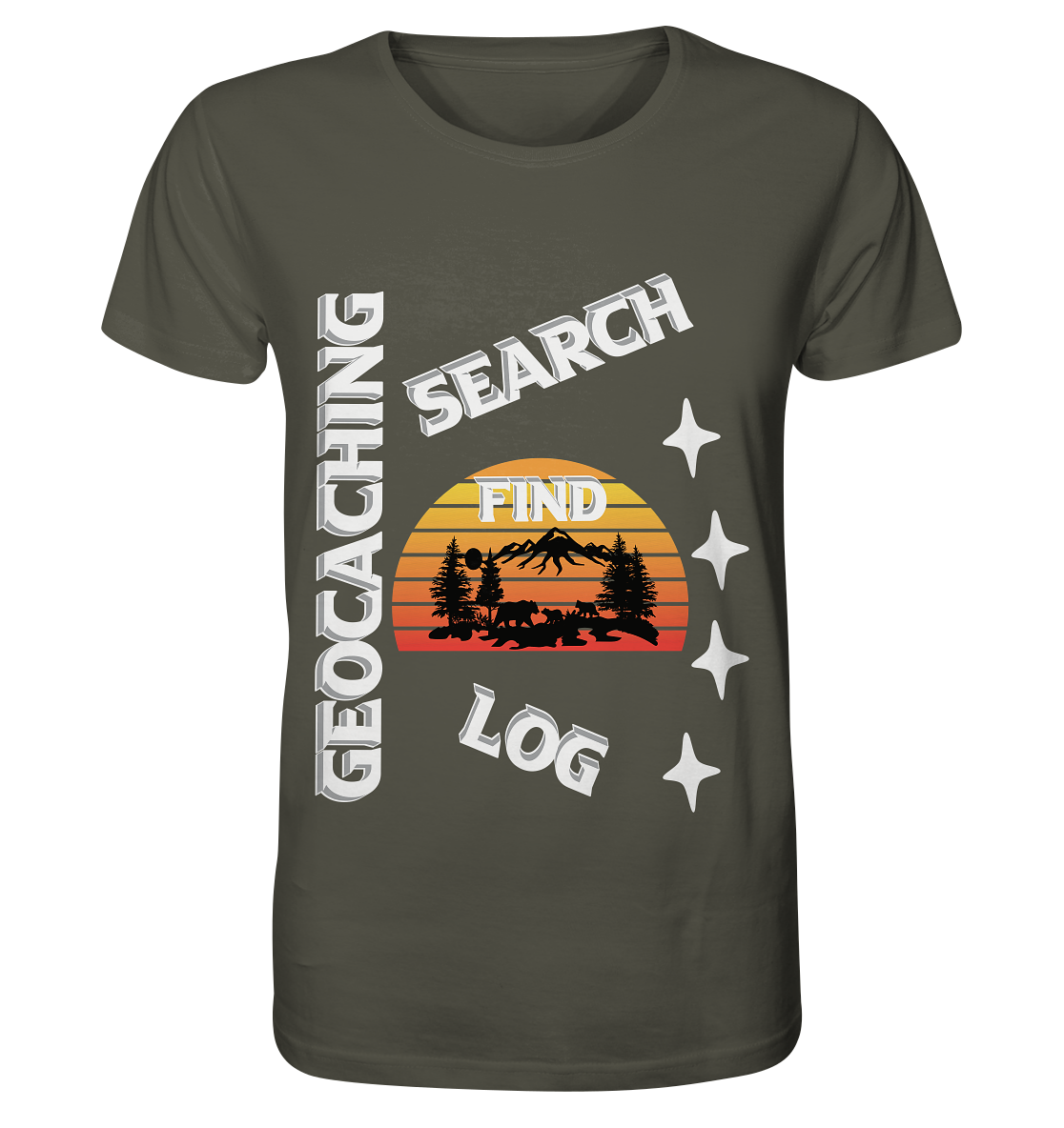 Geocaching-SEARCH-FIND-LOG, Cache Helles Design, Mounten - Organic Shirt