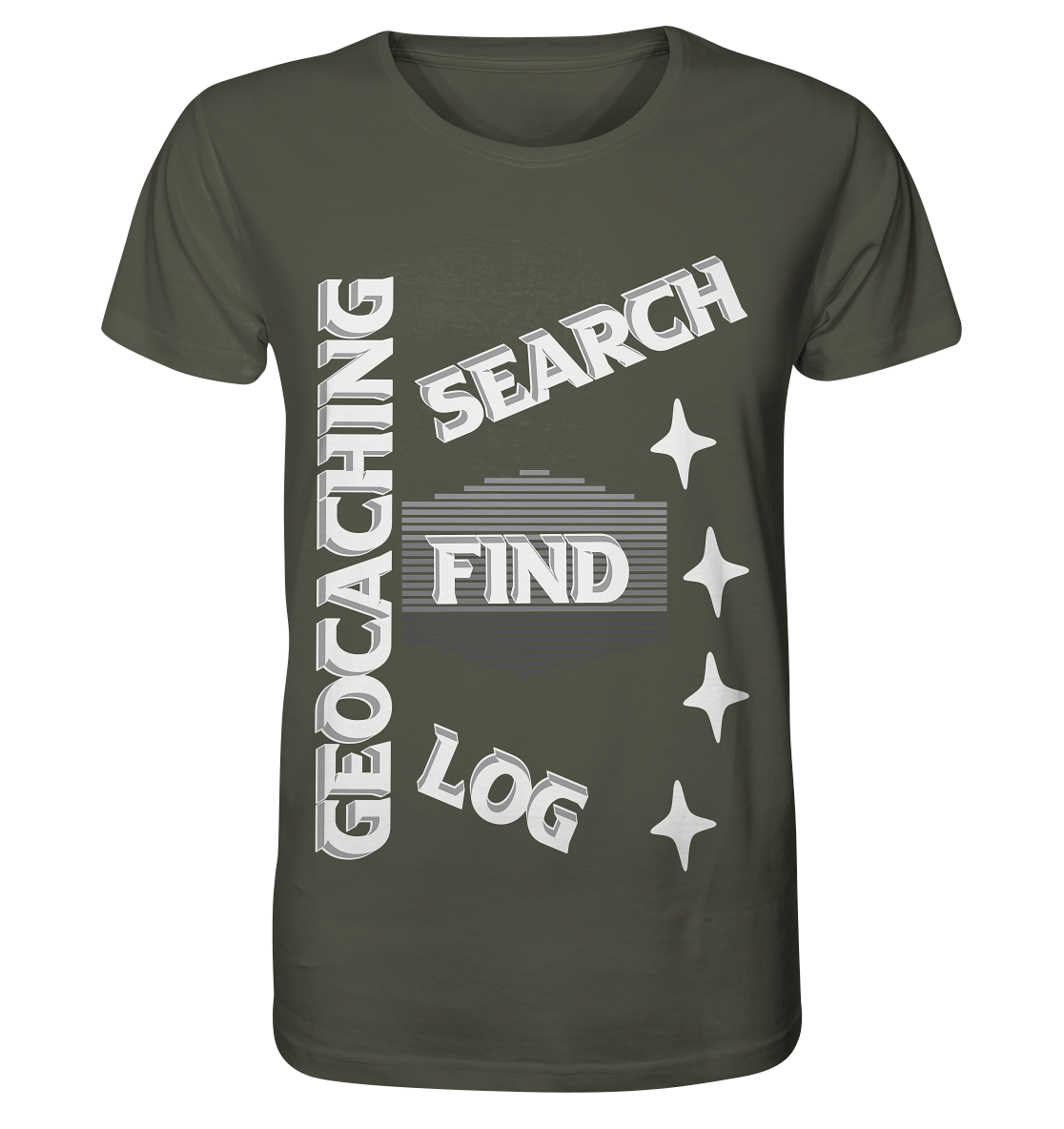 Geocaching-SEARCH-FIND-LOG, Cache Helles Disign Sterne - Organic Shirt