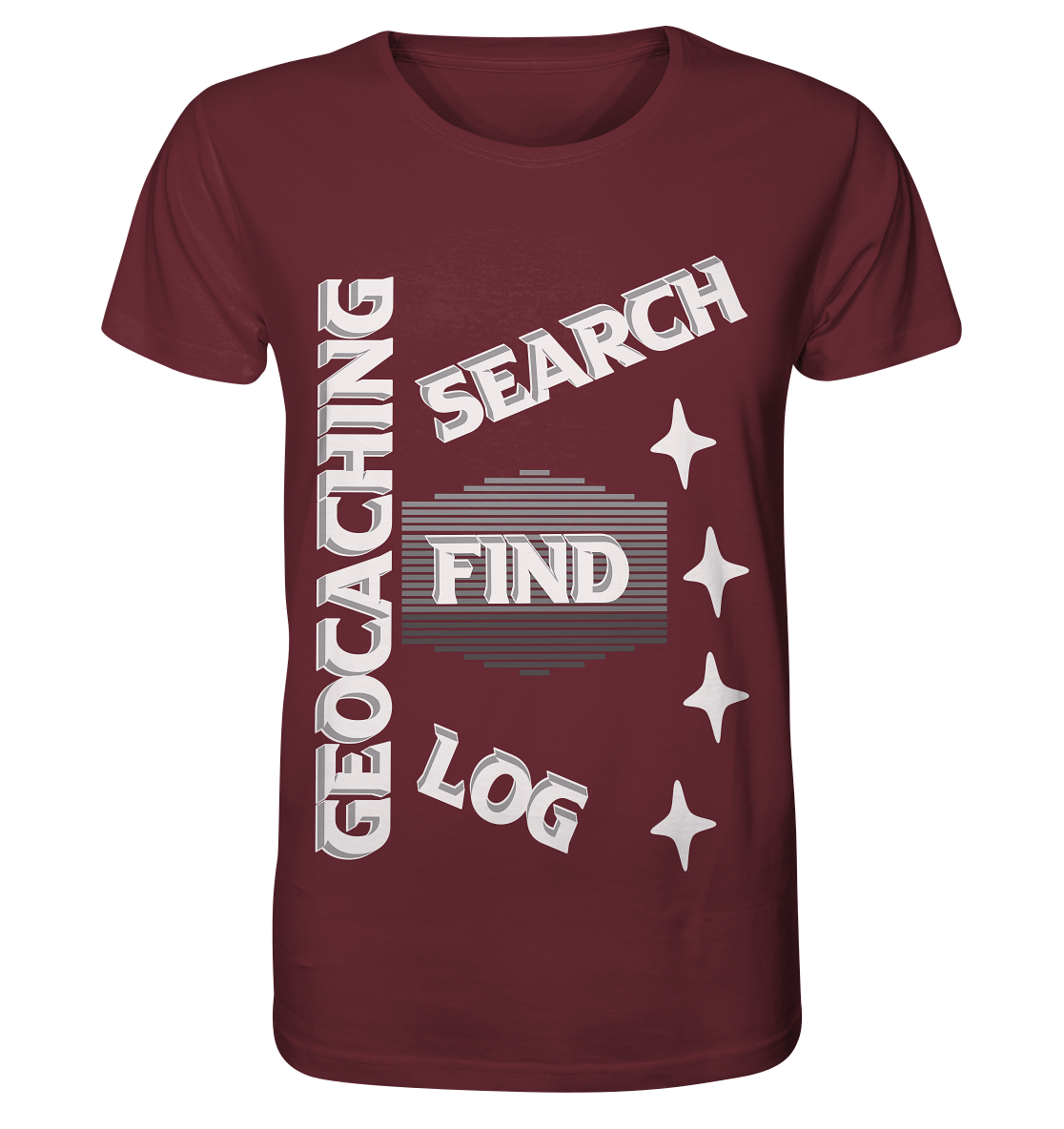 Geocaching-SEARCH-FIND-LOG, Cache Helles Disign Sterne - Organic Shirt