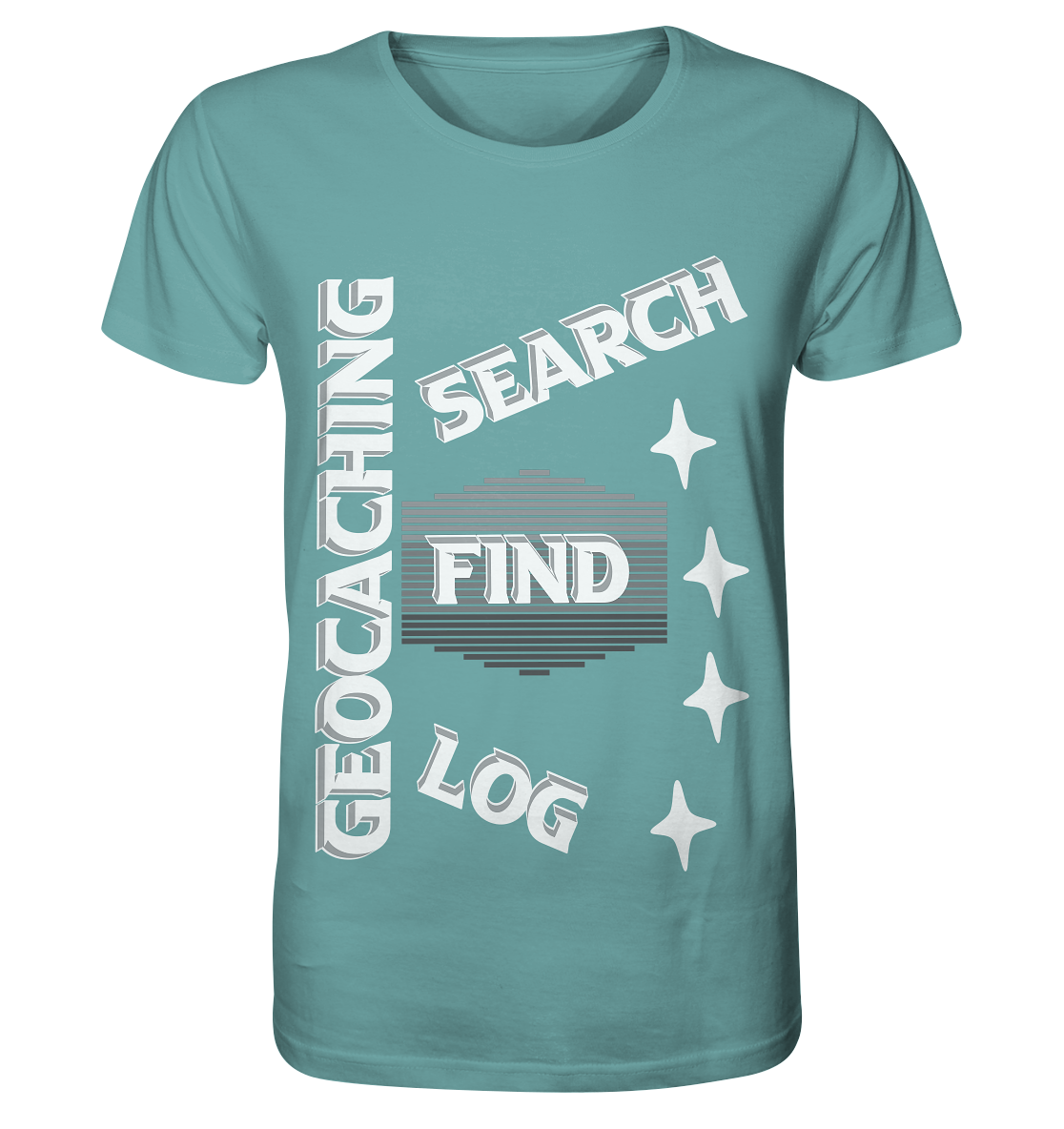 Geocaching-SEARCH-FIND-LOG, Cache Helles Disign Sterne - Organic Shirt