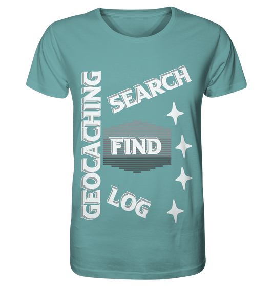 Geocaching-SEARCH-FIND-LOG, Cache Helles Disign Sterne - Organic Shirt