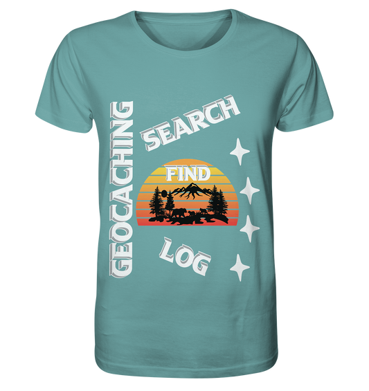 Geocaching-SEARCH-FIND-LOG, Cache Helles Design, Mounten - Organic Shirt