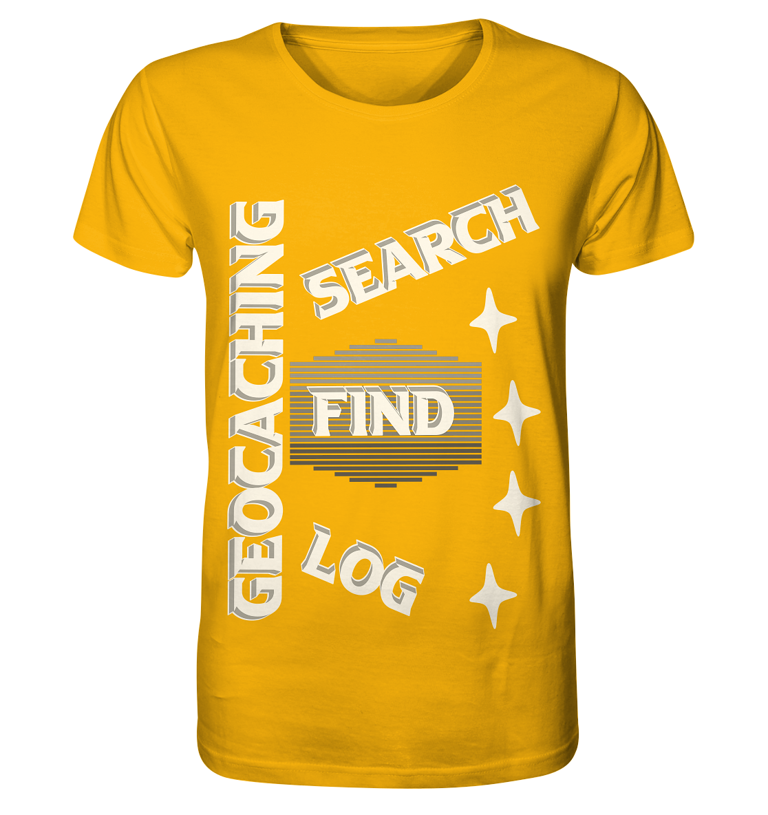 Geocaching-SEARCH-FIND-LOG, Cache Helles Disign Sterne - Organic Shirt