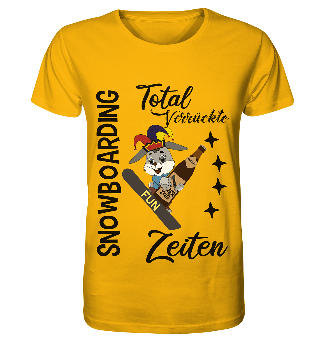 Snowboarding,verrückte Zeiten, Osterhase mit Bierflasche, Faschingsmütze - Organic Shirt