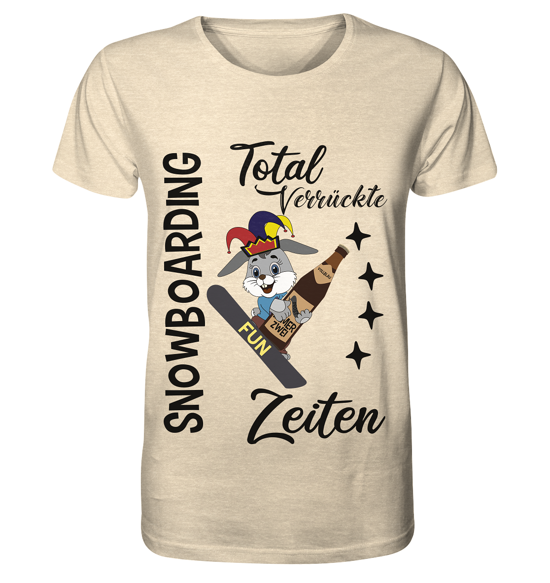 Snowboarding,verrückte Zeiten, Osterhase mit Bierflasche, Faschingsmütze - Organic Shirt