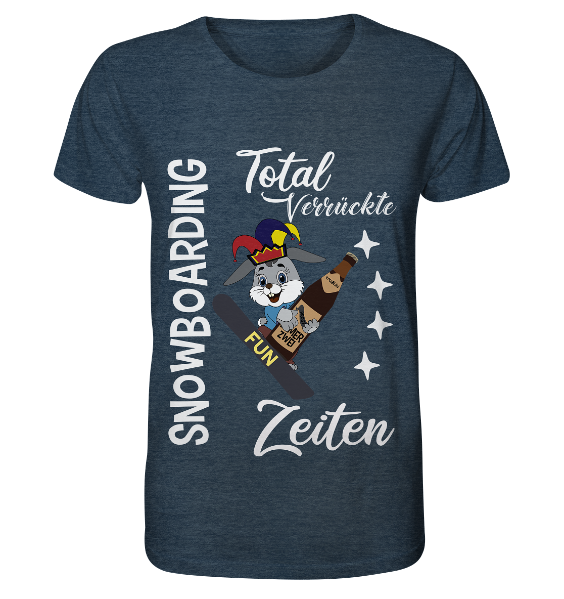 Snowboarding, verrückte Zeiten, Snowboarder, Osterhase - Organic Shirt (meliert)