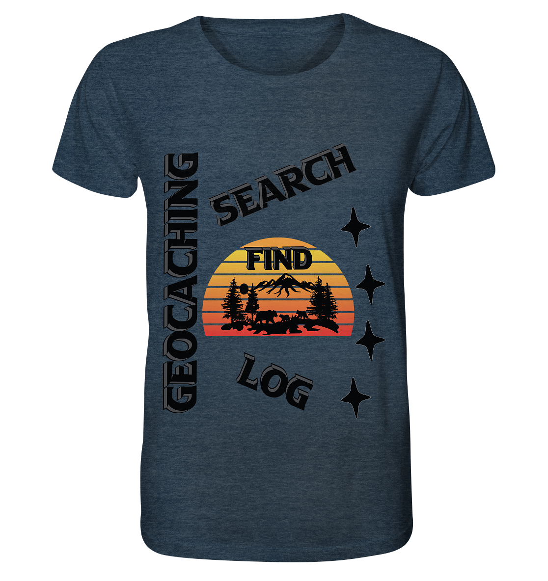 Geocaching, Suchen, Finden und Log,  Geocache Schwarzes Design - Organic Shirt (meliert)