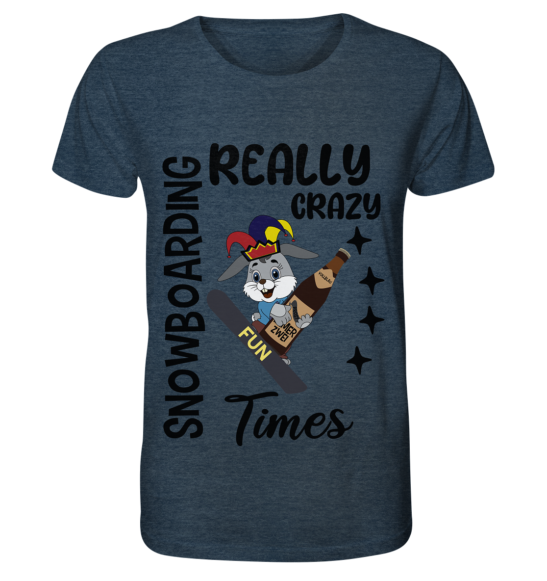 Snowboarding, really crazy, Osterhase mit Bierflasche  - Organic Shirt (meliert)