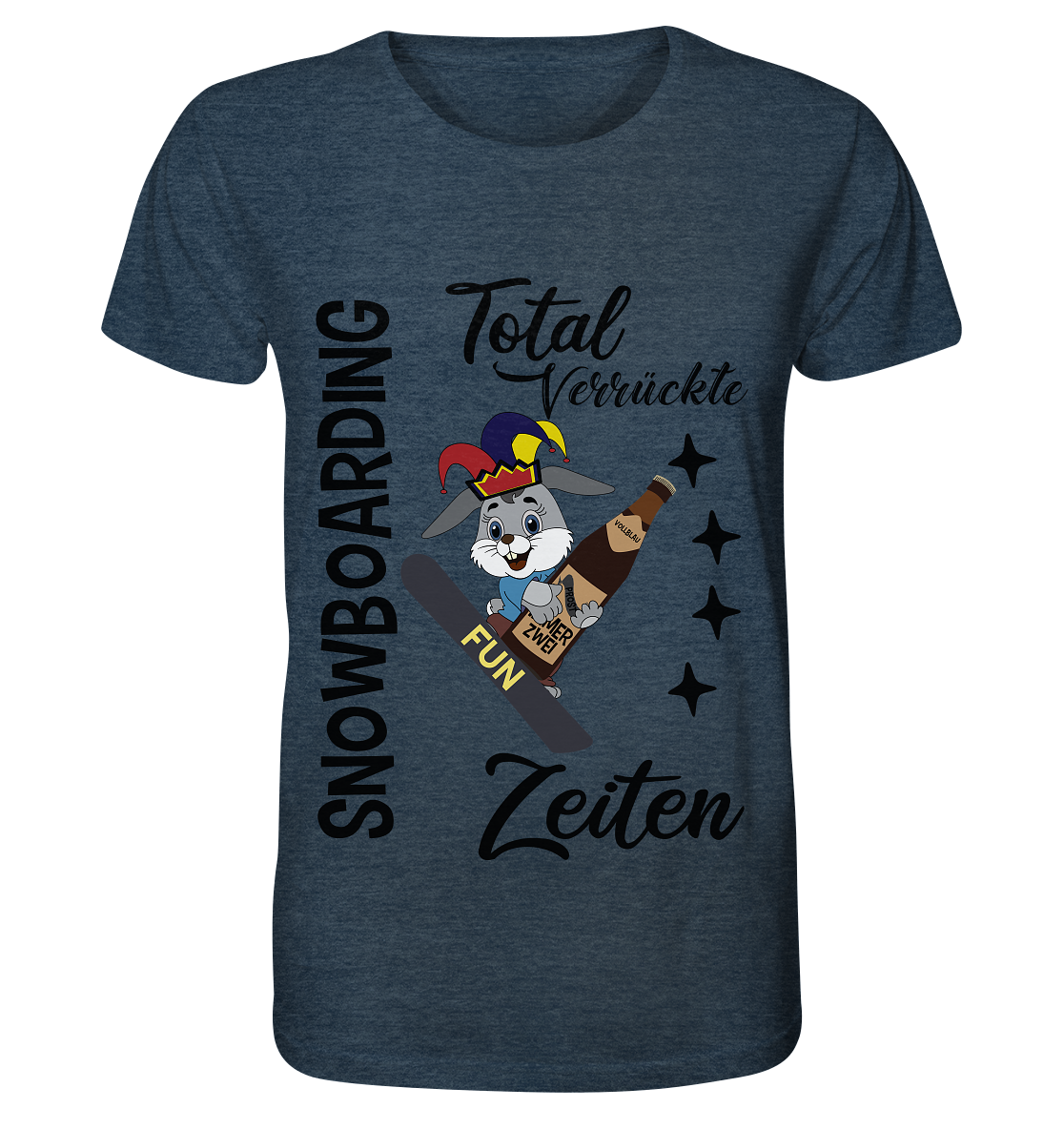 Snowboarding,verrückte Zeiten, Osterhase mit Bierflasche, Faschingsmütze - Organic Shirt (meliert)