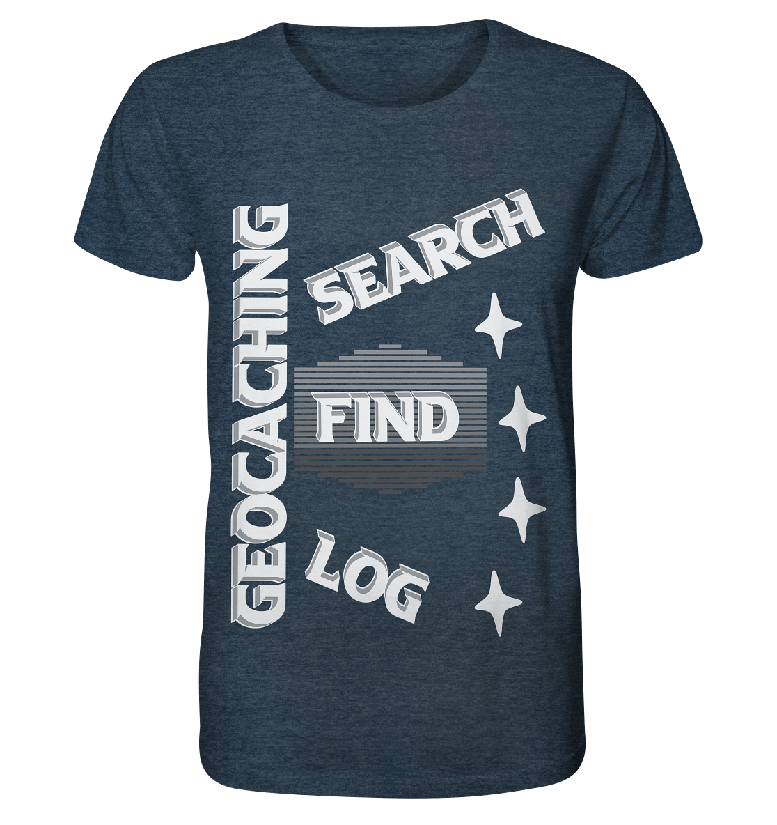 Geocaching-SEARCH-FIND-LOG, Cache Helles Disign Sterne - Organic Shirt (meliert)