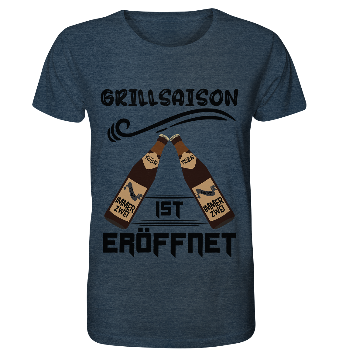 Grillsaison ist eröffnet, Grillen, Party, Feiern, Schwarzes Design - Organic Shirt (meliert)