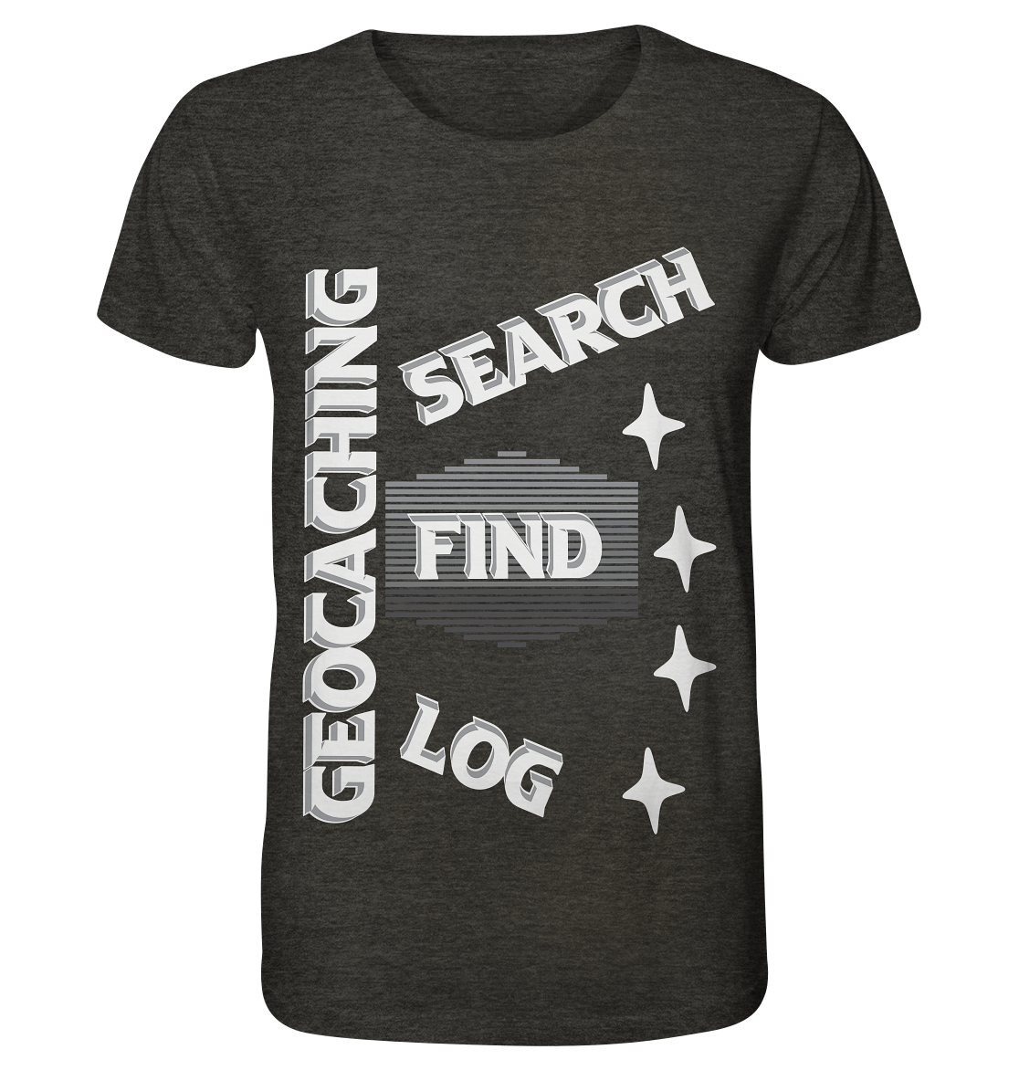 Geocaching-SEARCH-FIND-LOG, Cache Helles Disign Sterne - Organic Shirt (meliert)