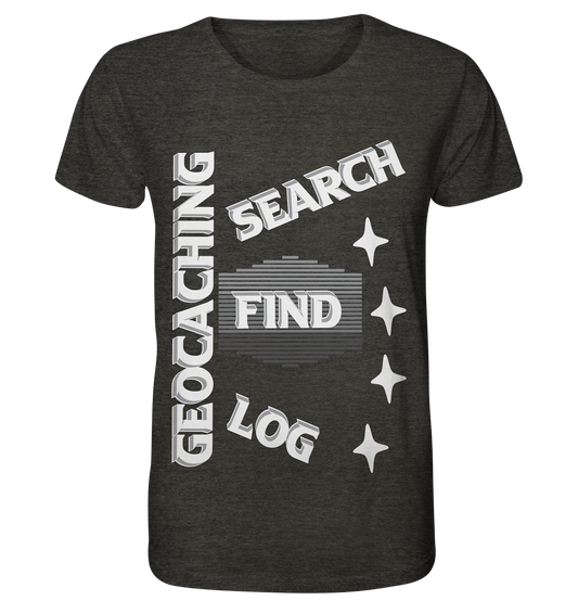 Geocaching-SEARCH-FIND-LOG, Cache Helles Disign Sterne - Organic Shirt (meliert)