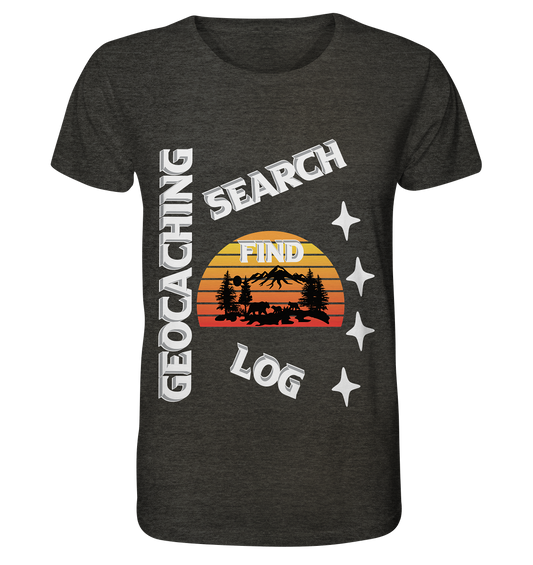 Geocaching-SEARCH-FIND-LOG, Cache Helles Design, Mounten - Organic Shirt (meliert)