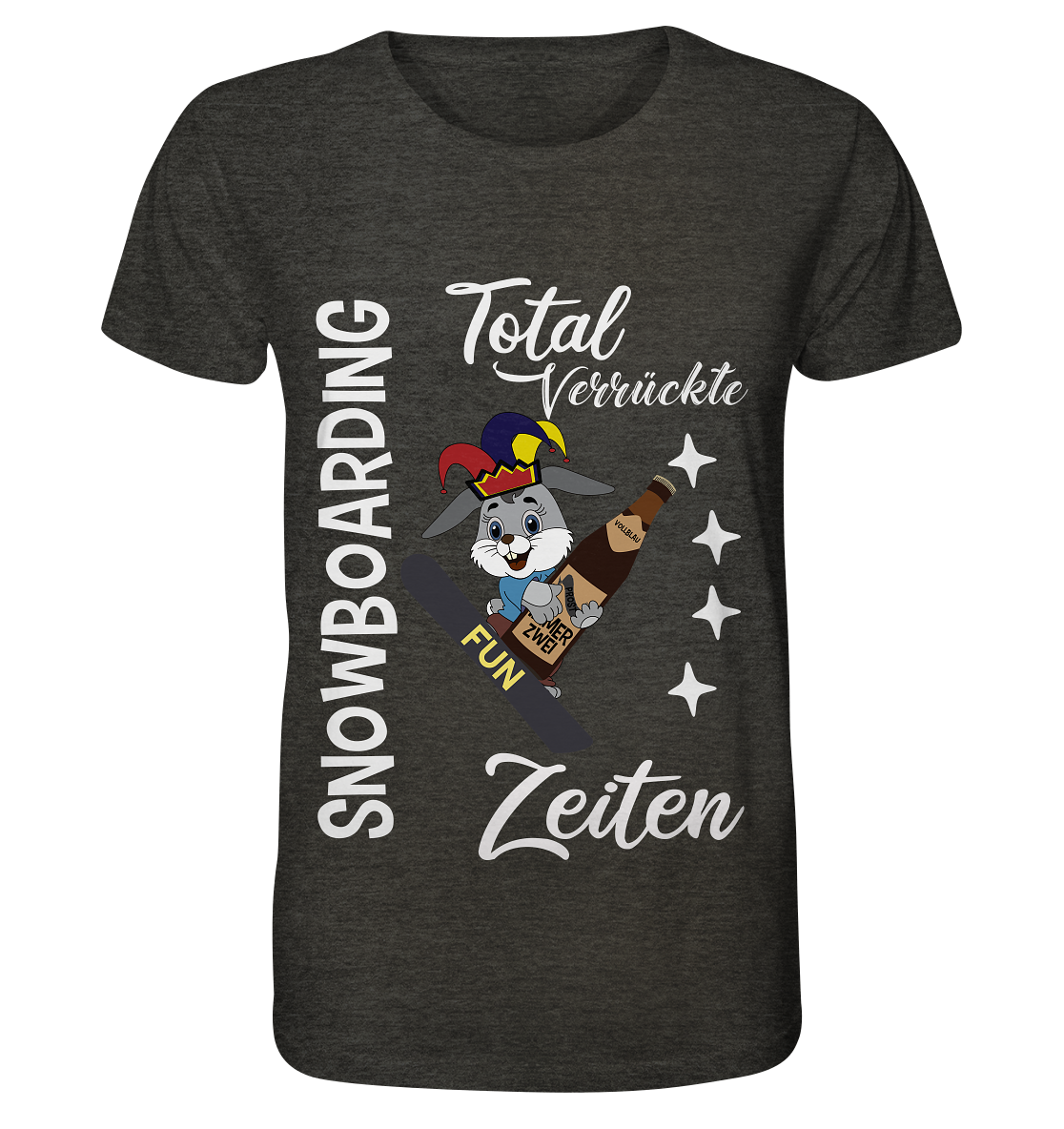 Snowboarding, verrückte Zeiten, Snowboarder, Osterhase - Organic Shirt (meliert)