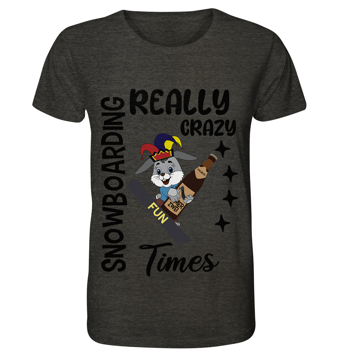 Snowboarding, really crazy, Osterhase mit Bierflasche  - Organic Shirt (meliert)