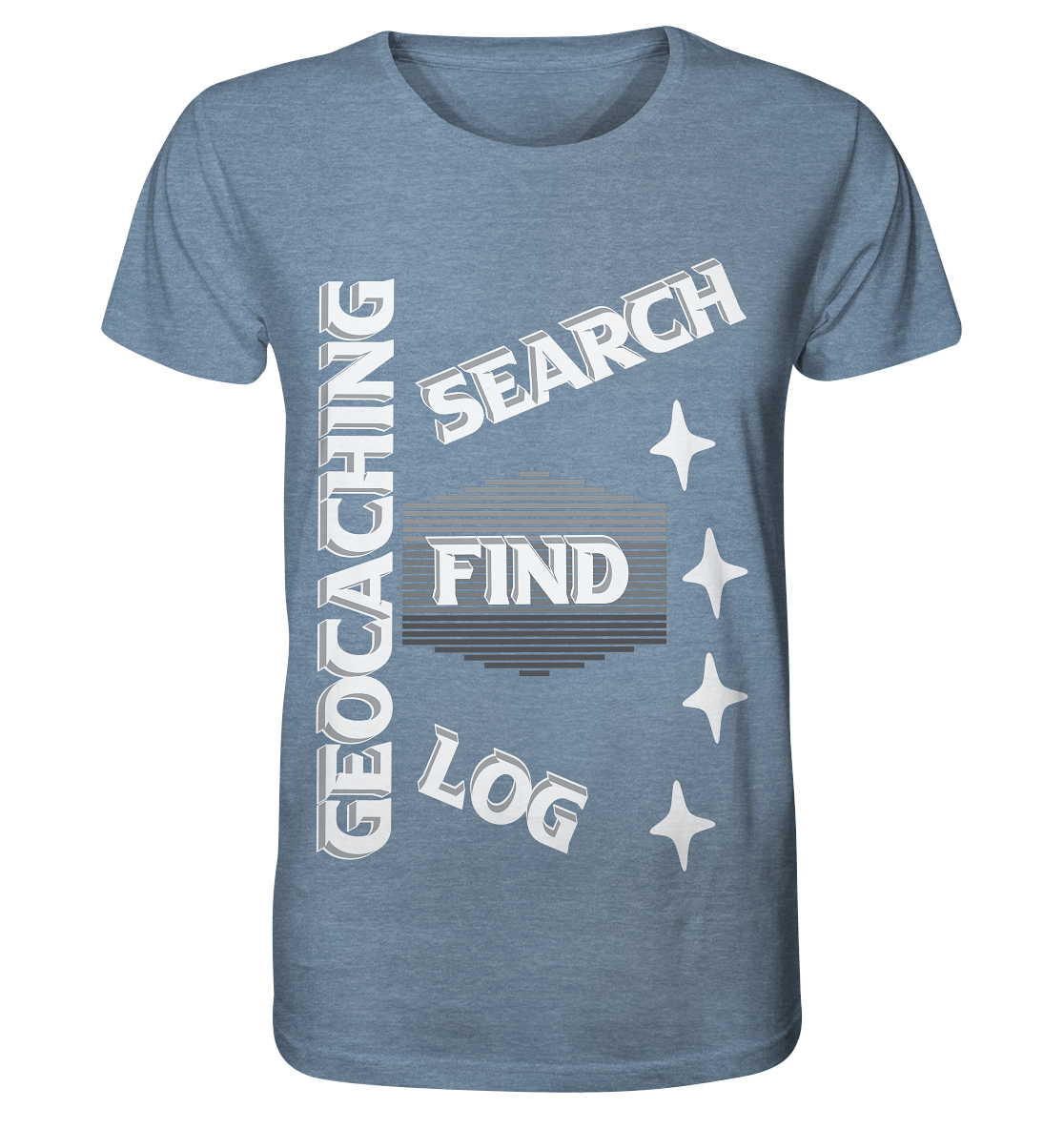 Geocaching-SEARCH-FIND-LOG, Cache Helles Disign Sterne - Organic Shirt (meliert)