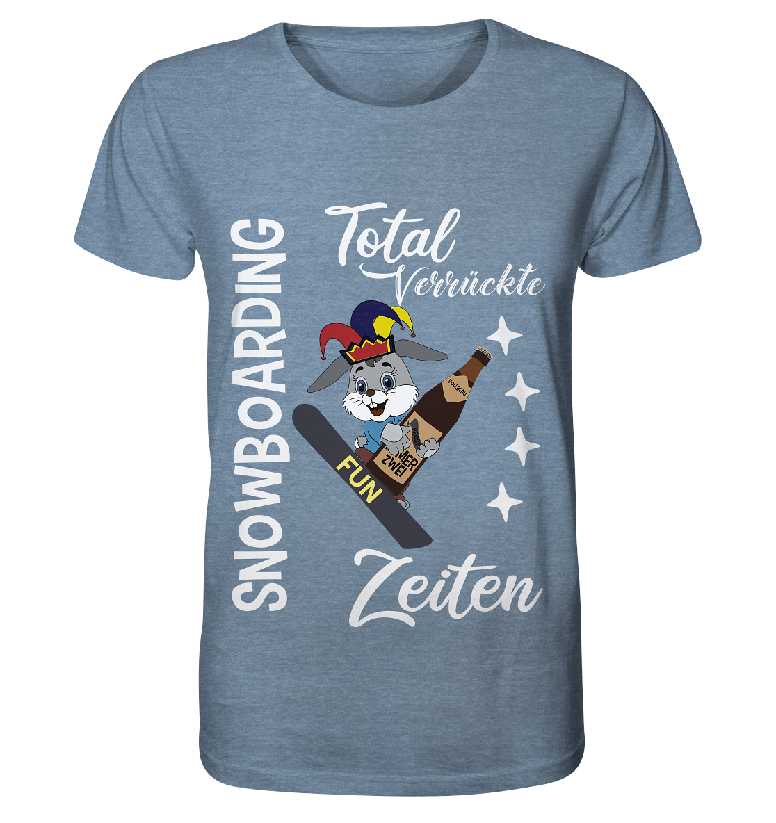 Snowboarding, verrückte Zeiten, Snowboarder, Osterhase - Organic Shirt (meliert)