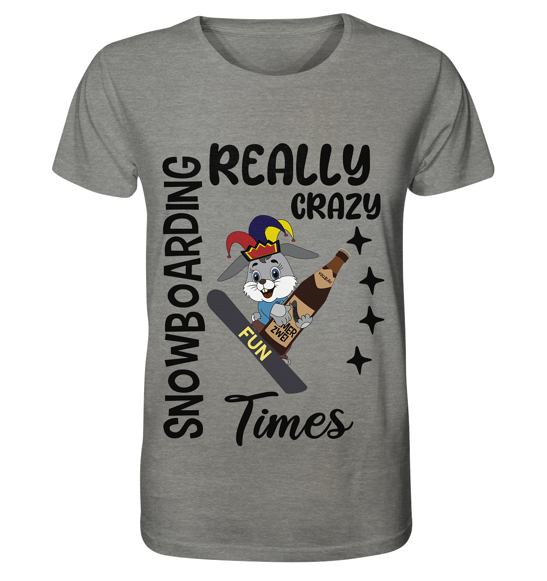 Snowboarding, really crazy, Osterhase mit Bierflasche  - Organic Shirt (meliert)