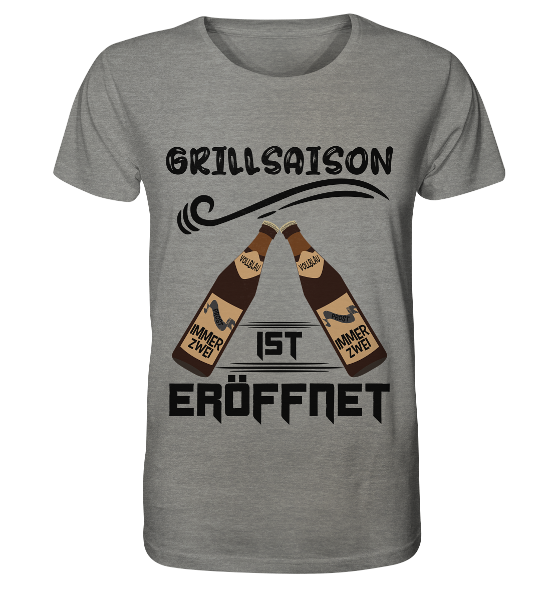 Grillsaison ist eröffnet, Grillen, Party, Feiern, Schwarzes Design - Organic Shirt (meliert)