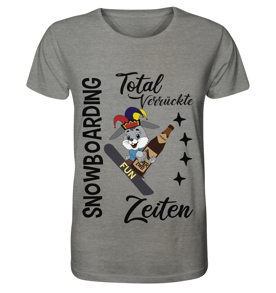 Snowboarding,verrückte Zeiten, Osterhase mit Bierflasche, Faschingsmütze - Organic Shirt (meliert)