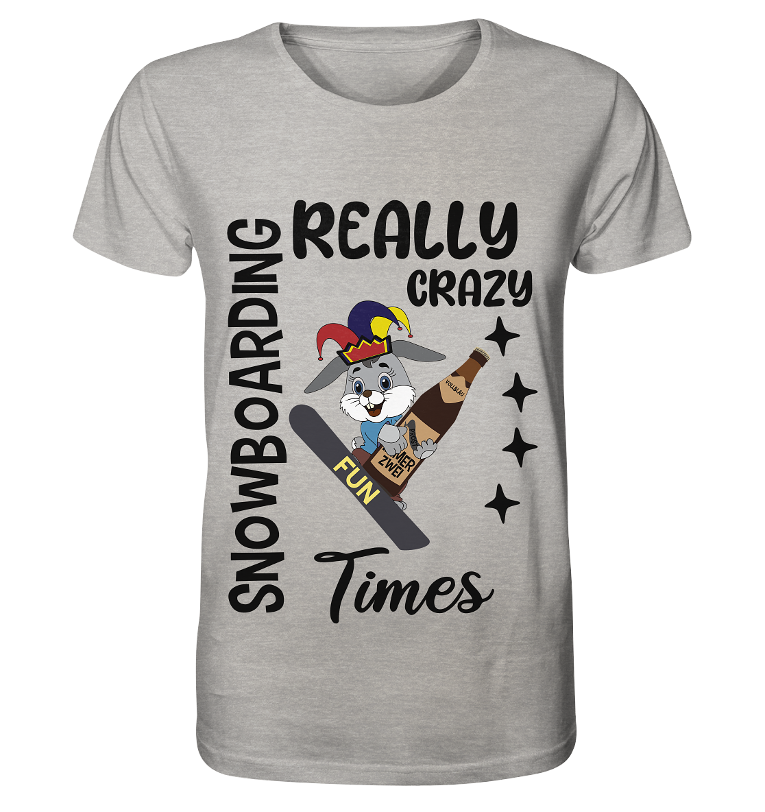 Snowboarding, really crazy, Osterhase mit Bierflasche  - Organic Shirt (meliert)