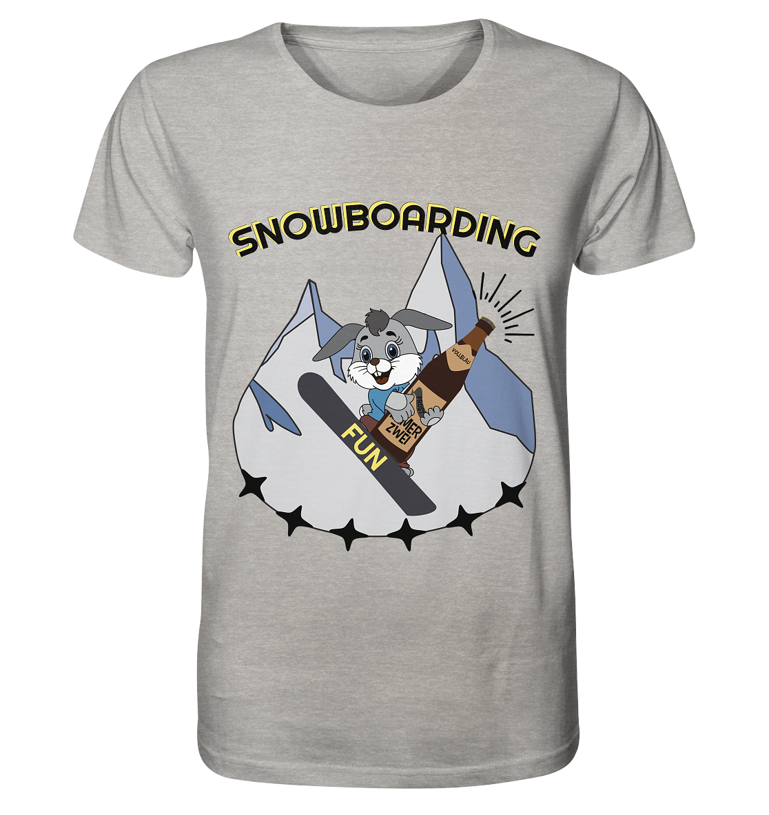 Snowboarding, Apres- Ski, Snowboard, Skihase und Bier - Organic Shirt (meliert)