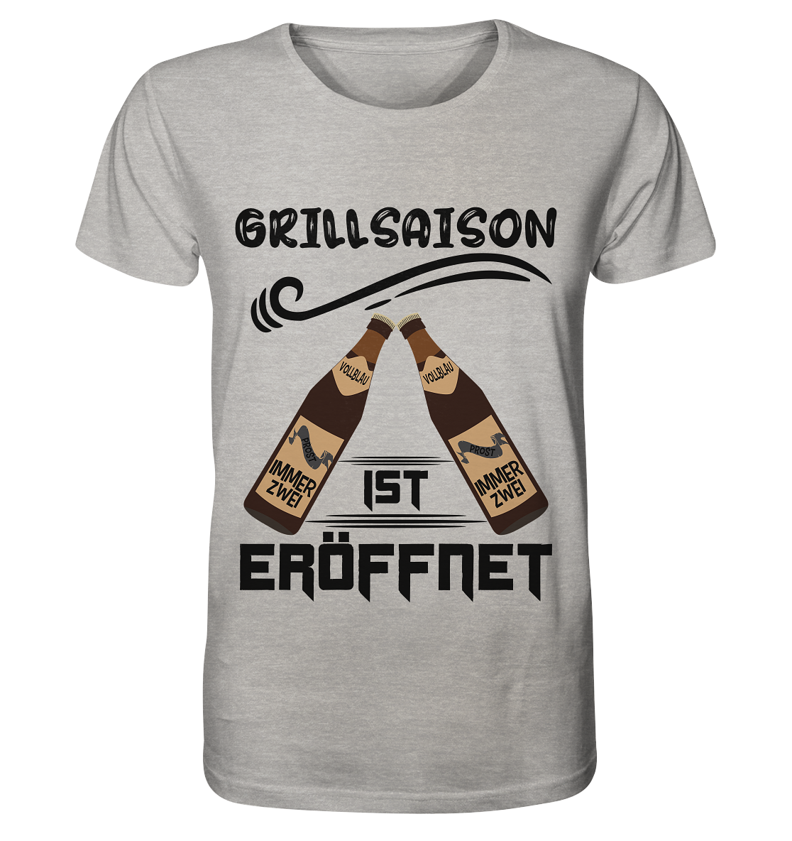 Grillsaison ist eröffnet, Grillen, Party, Feiern, Schwarzes Design - Organic Shirt (meliert)