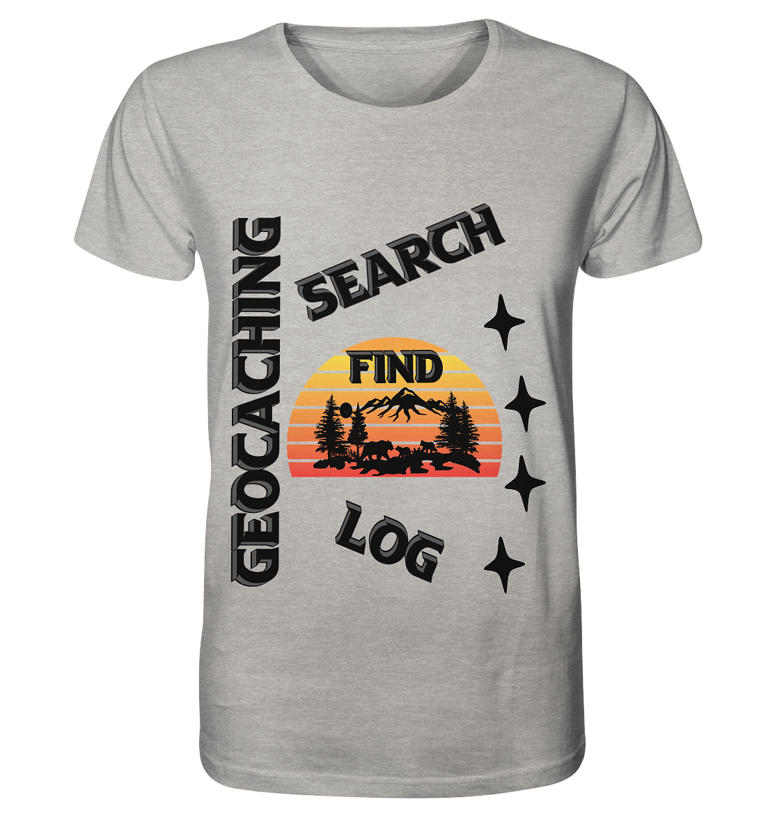 Geocaching, Suchen, Finden und Log,  Geocache Schwarzes Design - Organic Shirt (meliert)