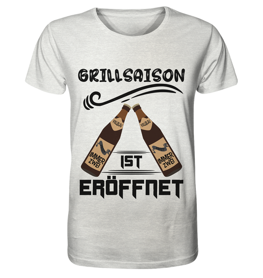 Grillsaison ist eröffnet, Grillen, Party, Feiern, Schwarzes Design - Organic Shirt (meliert)