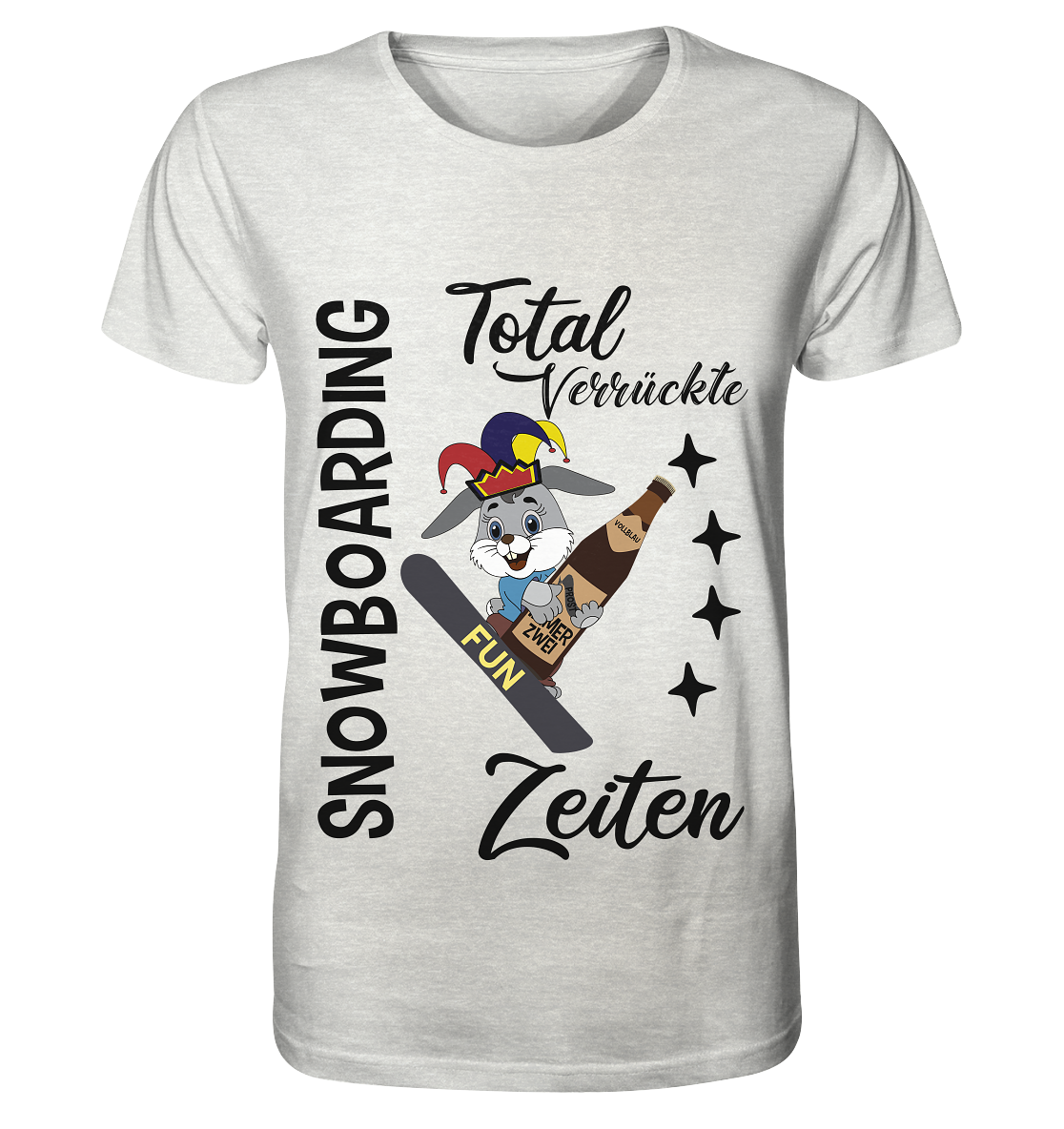 Snowboarding,verrückte Zeiten, Osterhase mit Bierflasche, Faschingsmütze - Organic Shirt (meliert)