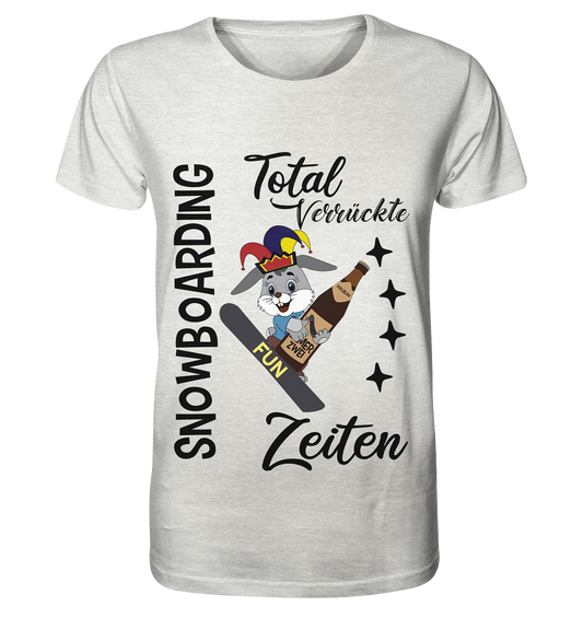 Snowboarding,verrückte Zeiten, Osterhase mit Bierflasche, Faschingsmütze - Organic Shirt (meliert)