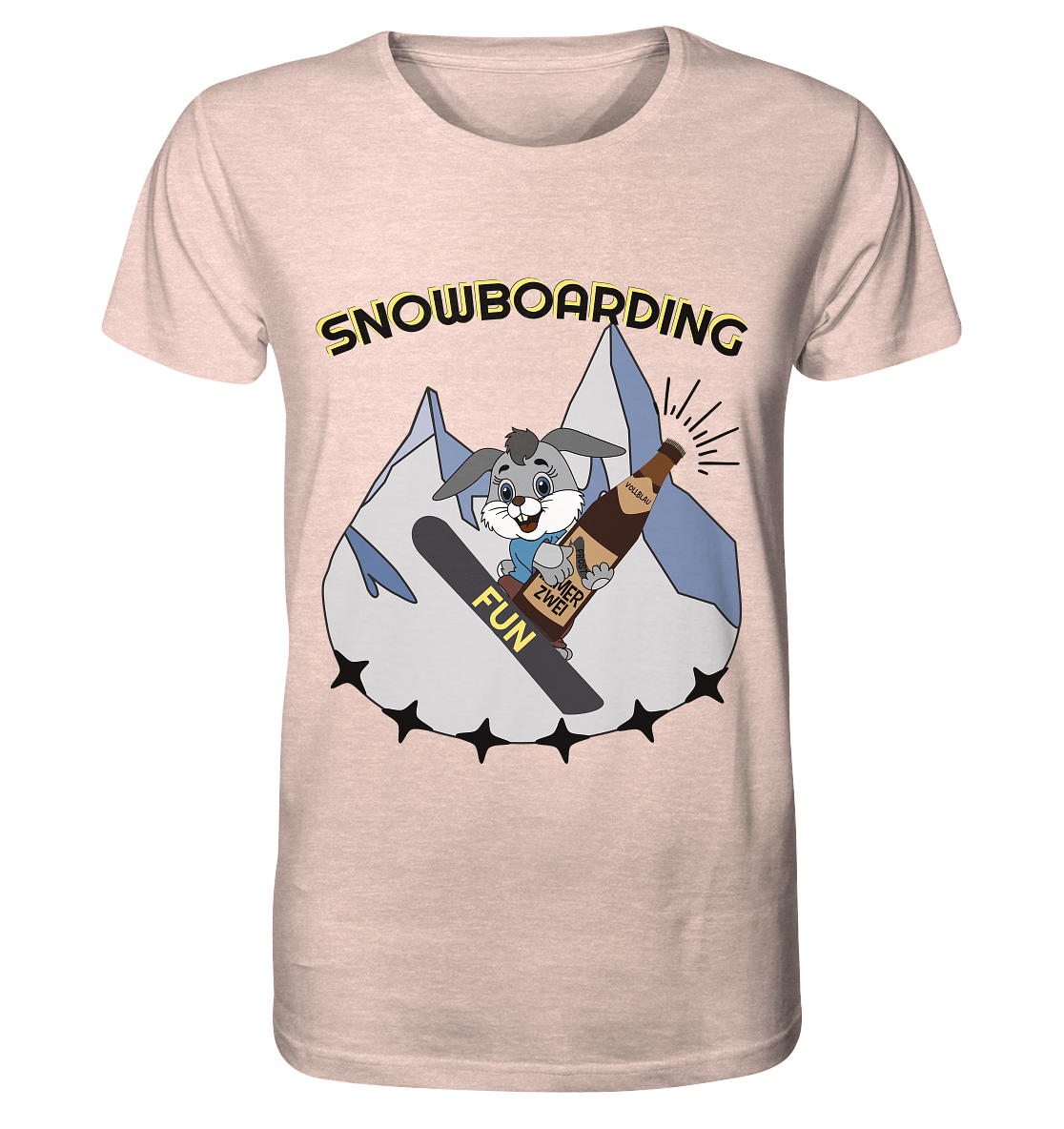 Snowboarding, Apres- Ski, Snowboard, Skihase und Bier - Organic Shirt (meliert)