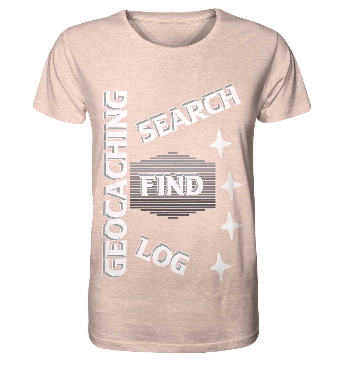 Geocaching-SEARCH-FIND-LOG, Cache Helles Disign Sterne - Organic Shirt (meliert)